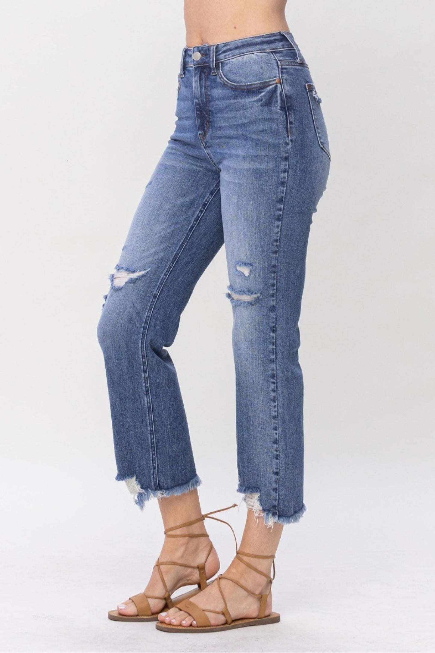 High waisted destroy cropped straight