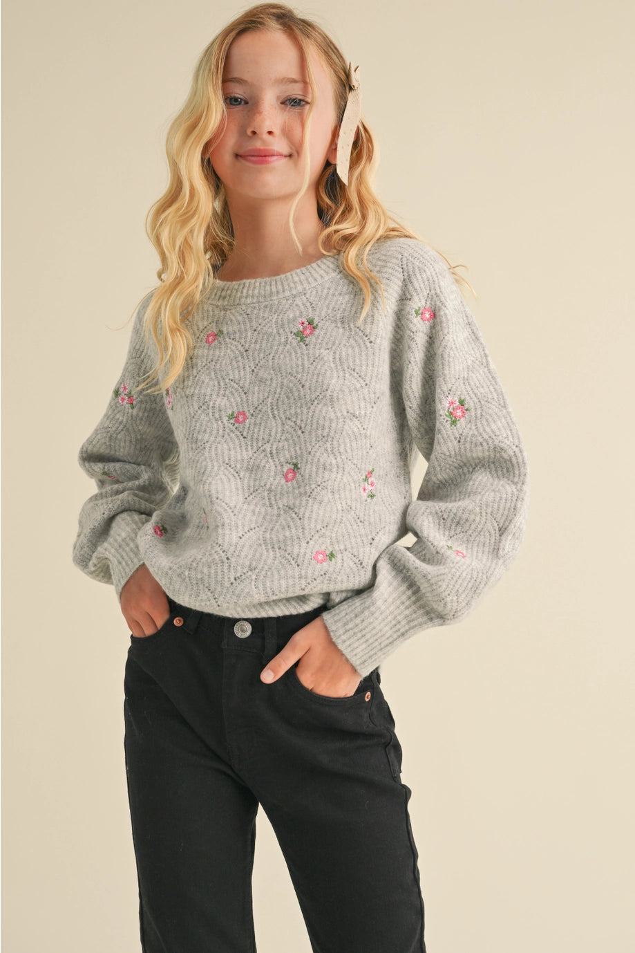 Tween Kids Girls Crewneck Raglan Sweater