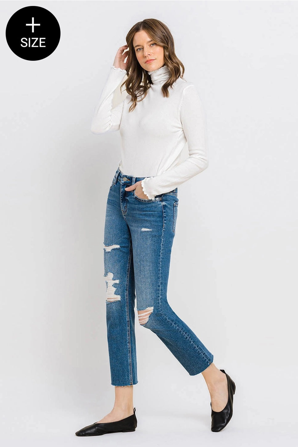 Plus Size High Rise Slim Straight Jeans