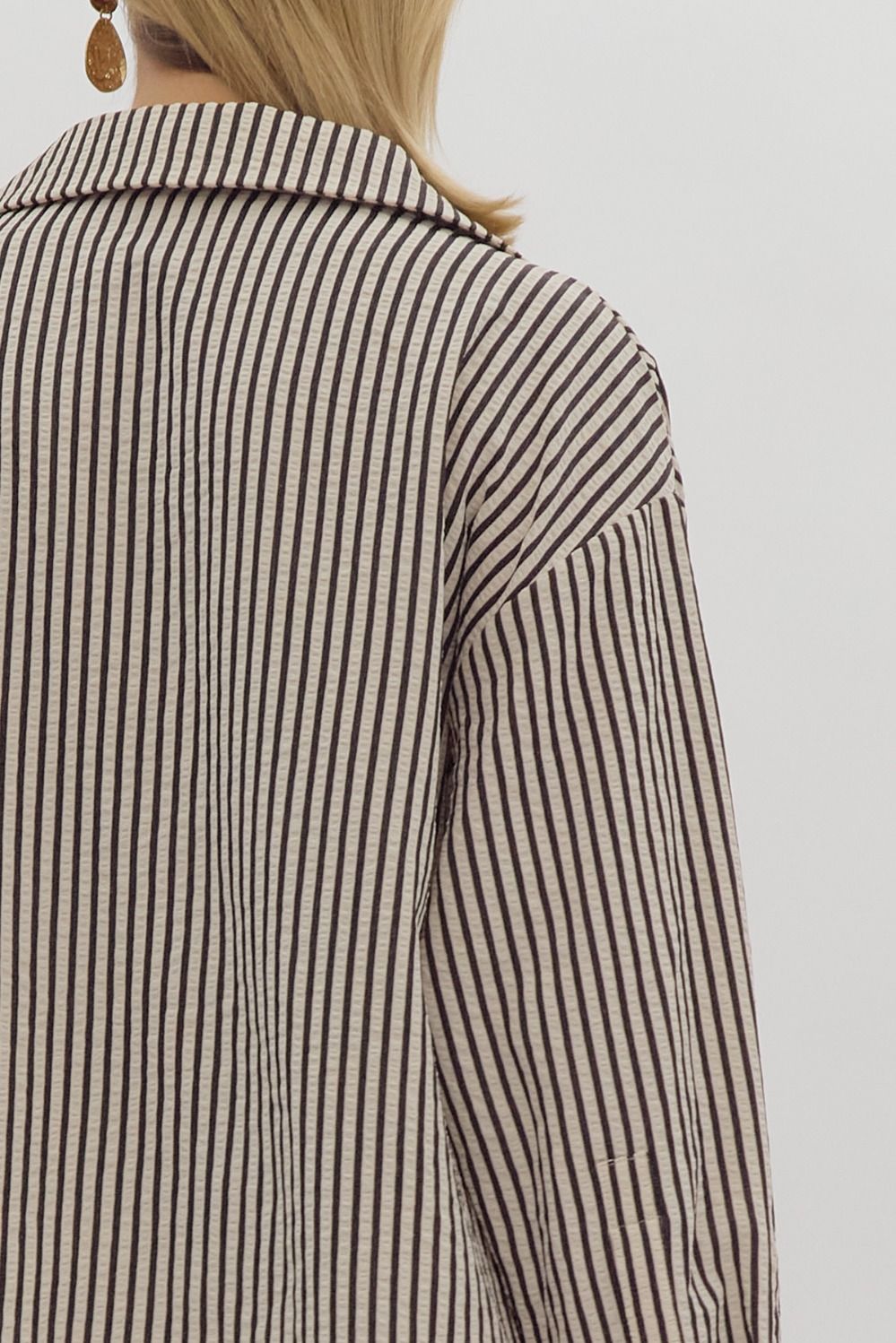 Stripe Collared Button Up Long Sleeve Oversized Top w/ Hi-Low Hem