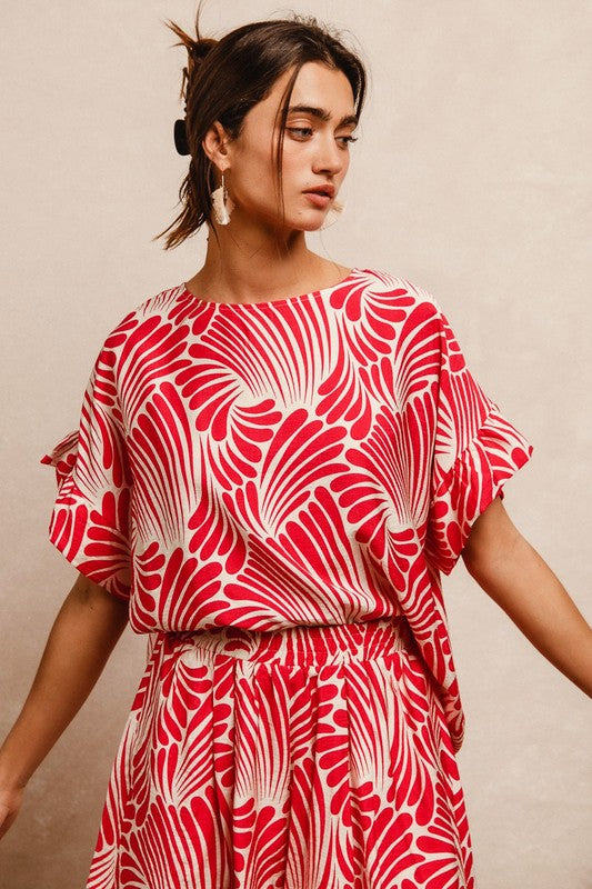 Print Woven Ruffled Sleeve Top