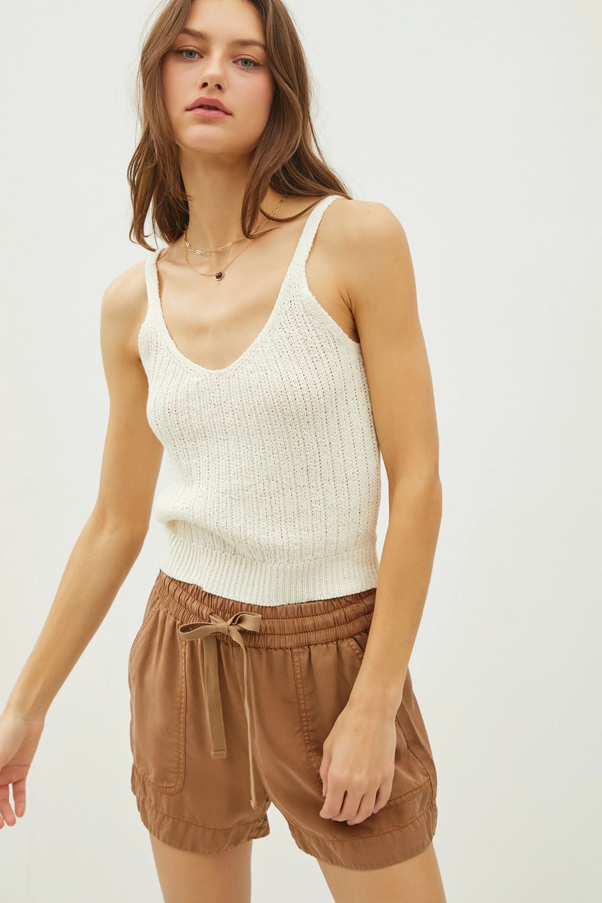 Tencel shorts with drawstring hazelnut