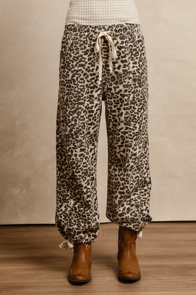 Leopard print drawstring pants