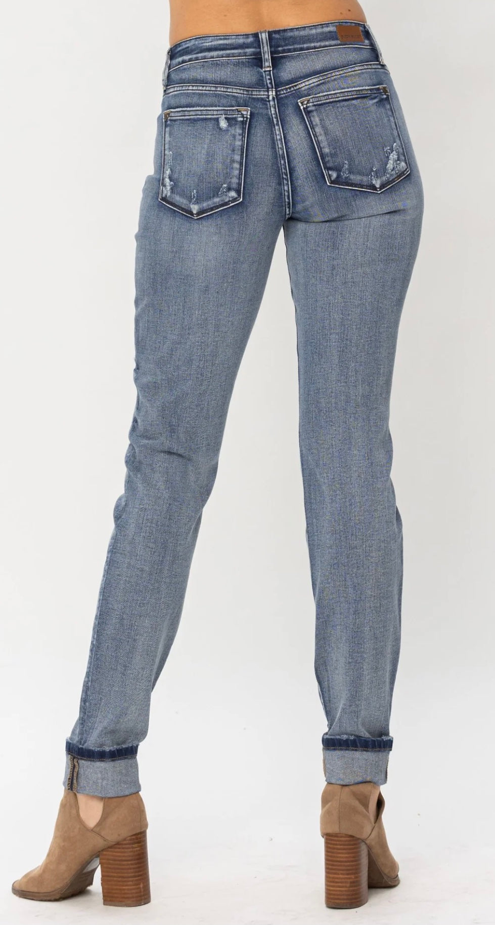 Judy Blue Mid Rise Button Fly Contrast Wash & Cuff Options BF