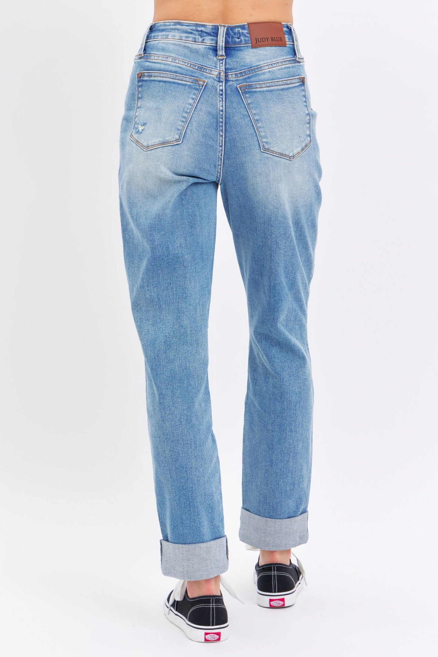 High Waisted Patch Pocket and Destroyed BF Jeans