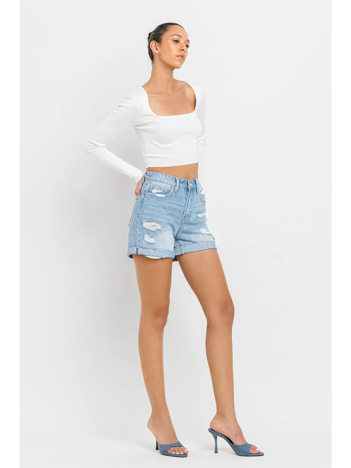 Mid Rise Double Cuffed Boyfriend Boyfriend Shorts