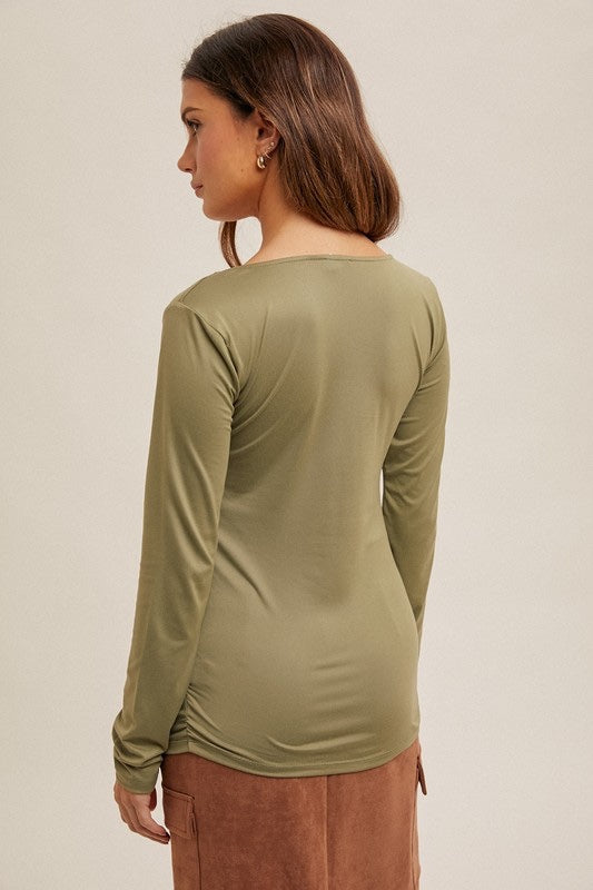 Rouched Waist Square Neck Brush Jersey Top