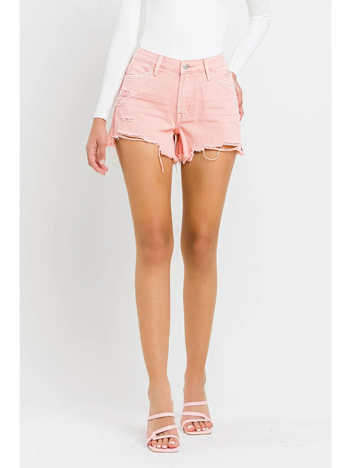 High Rise Slide Slit Frayed Hem Shorts