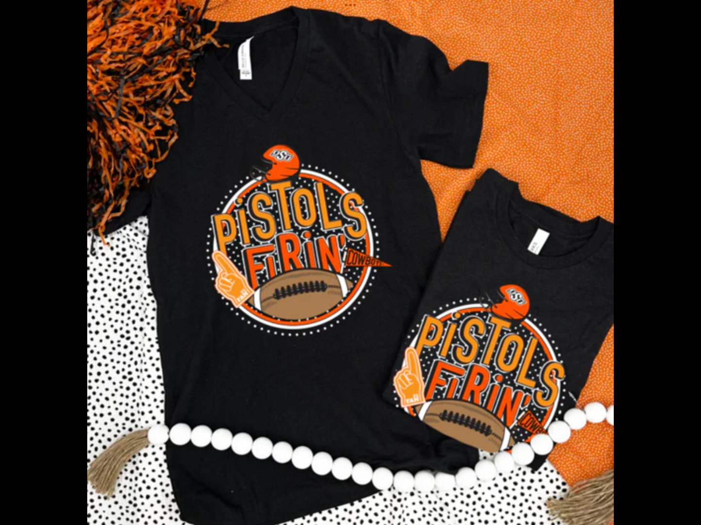 Pistols Firin’ football polka dot circle v neck tee