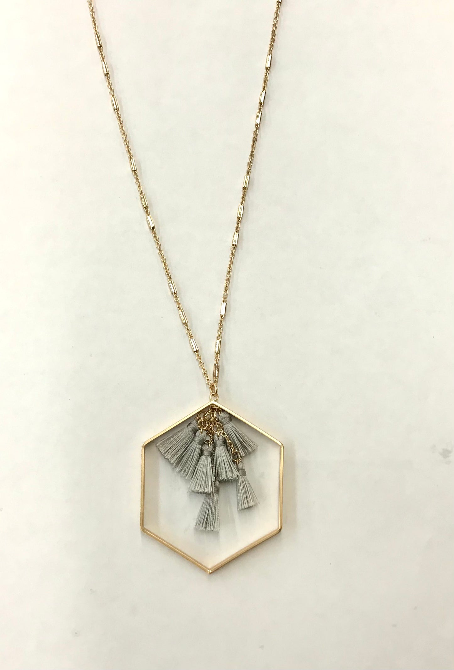Gold Hexagon Tassel Necklace