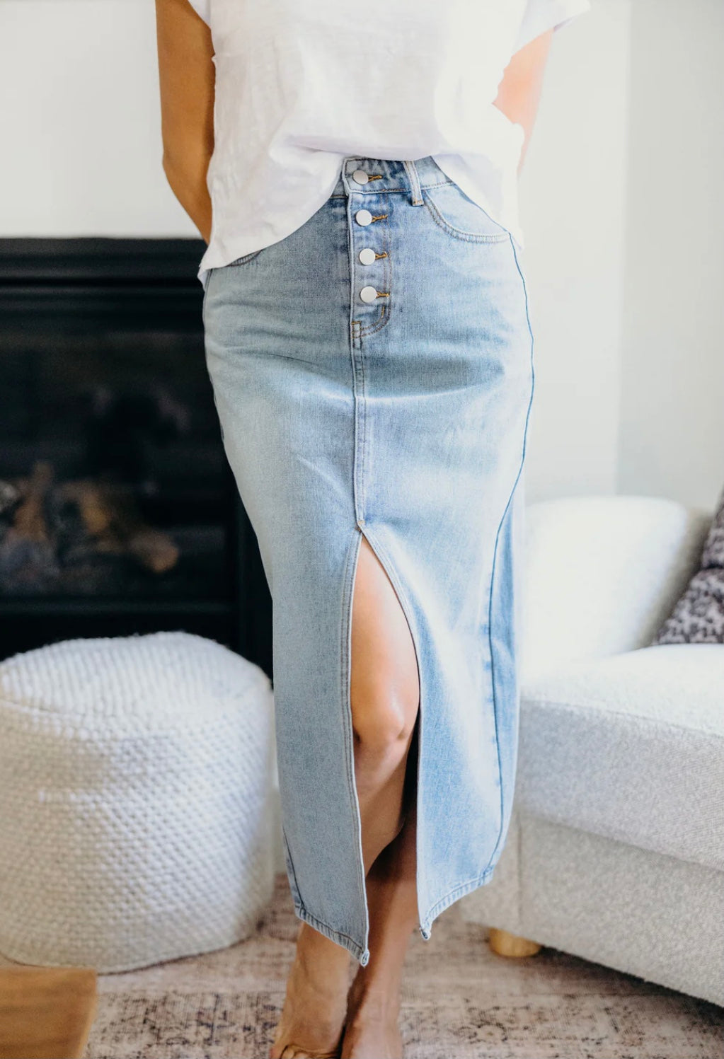 Maxi Denim skirt in faded classic