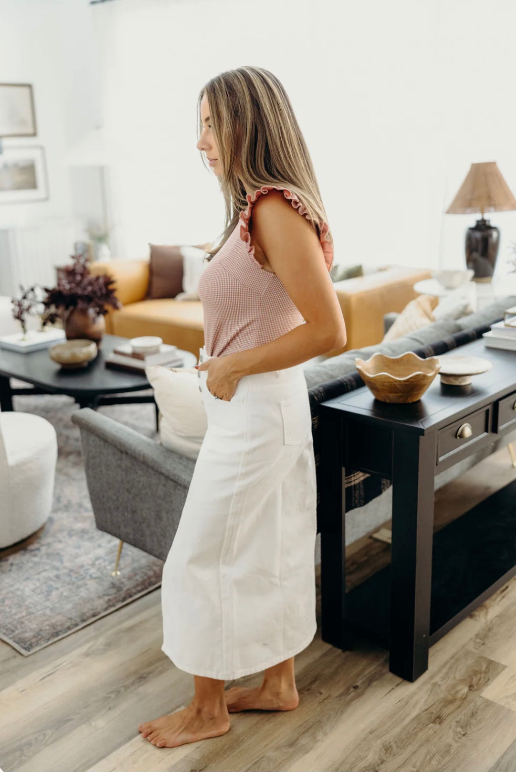 Maxi Denim Skirt in White