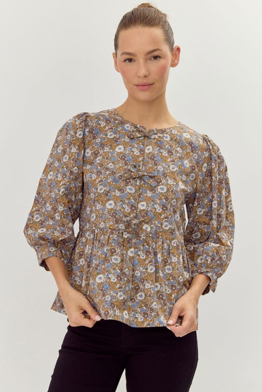 Flower print 3/4 peasant sleeves top