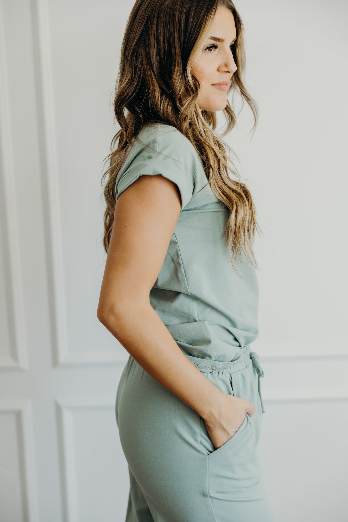 Lounge cuff sleeve tee in milky green