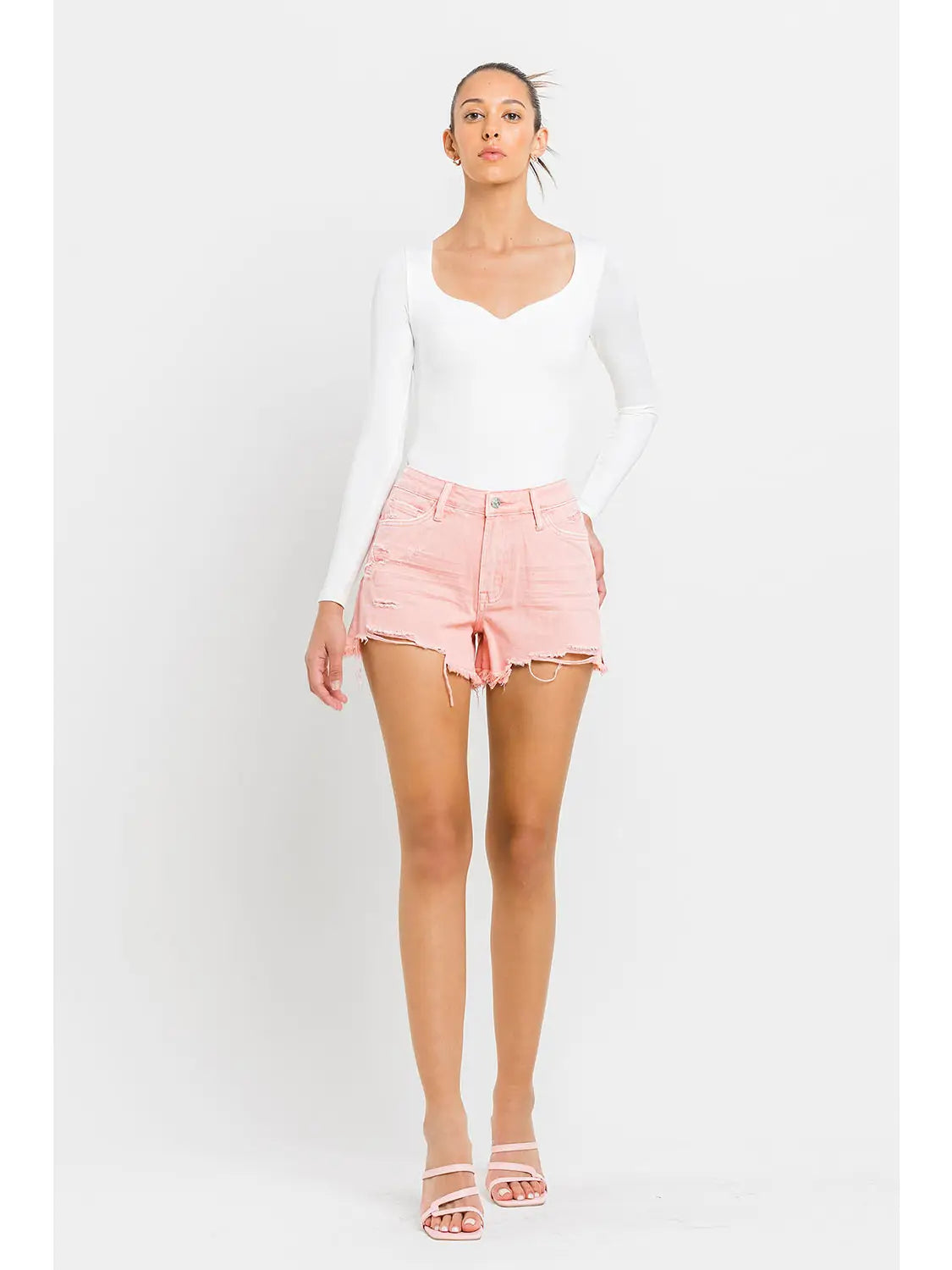 High Rise Slide Slit Frayed Hem Shorts