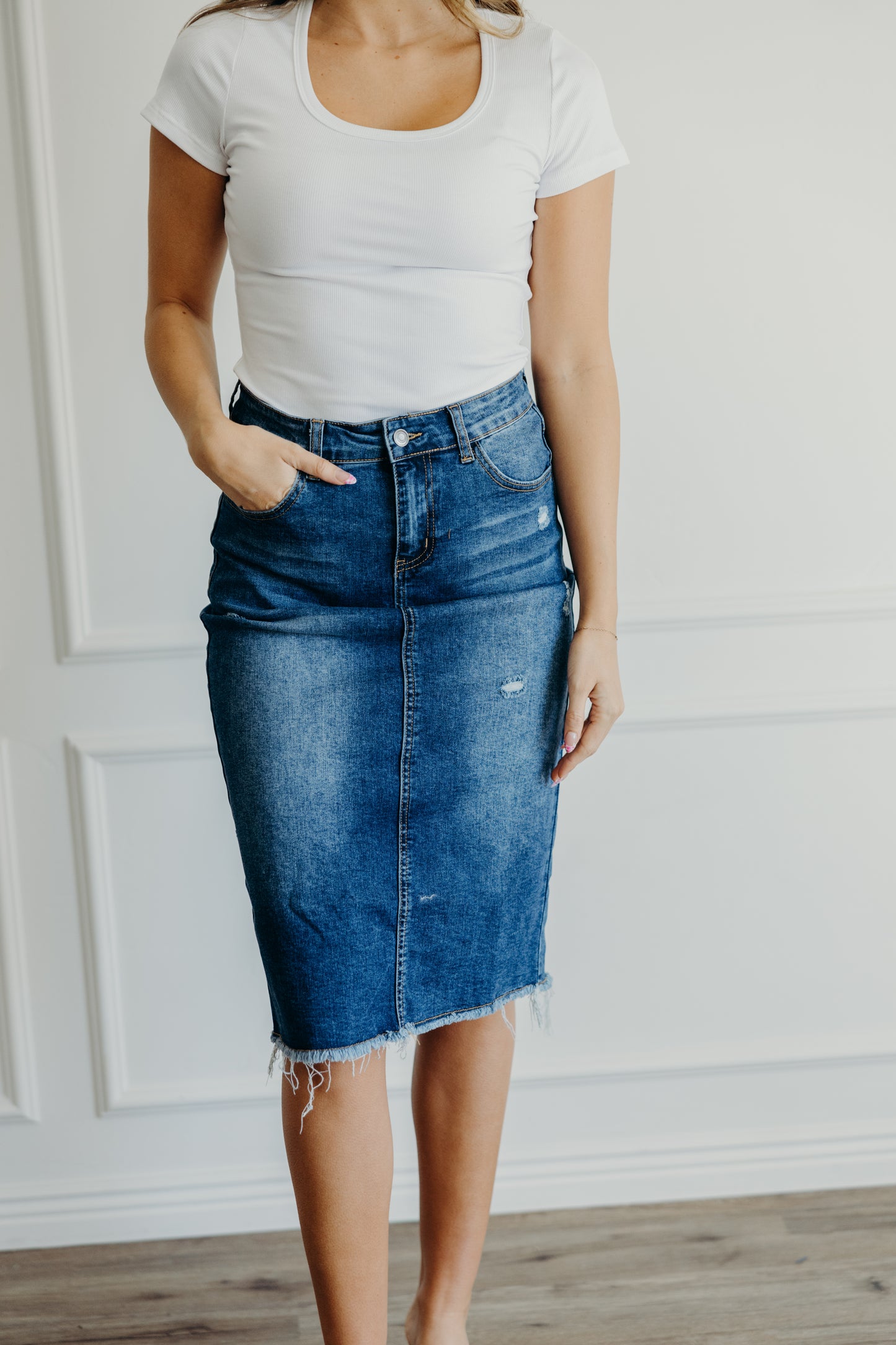 Distressed midi denim Skirt
