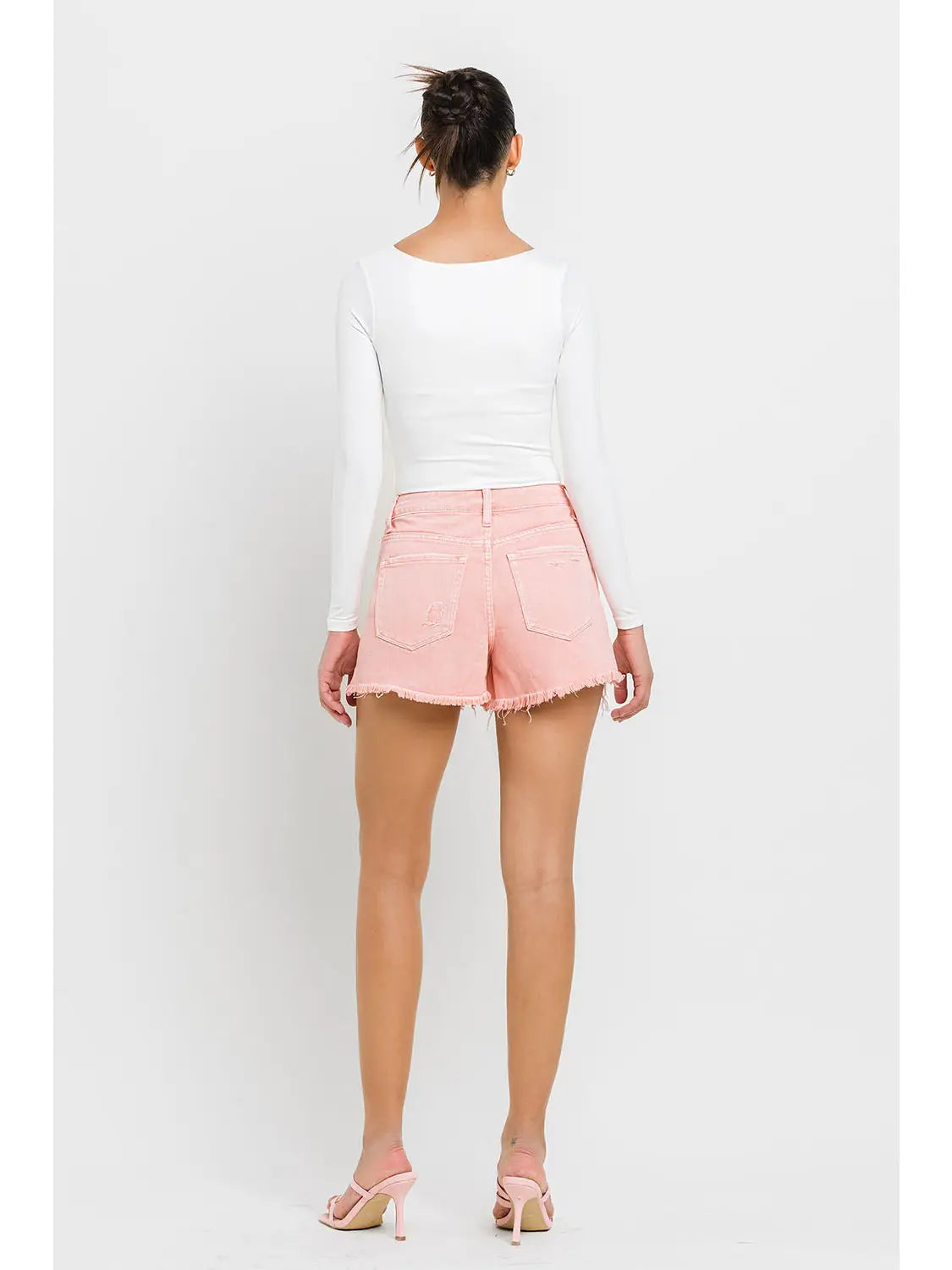 High Rise Slide Slit Frayed Hem Shorts