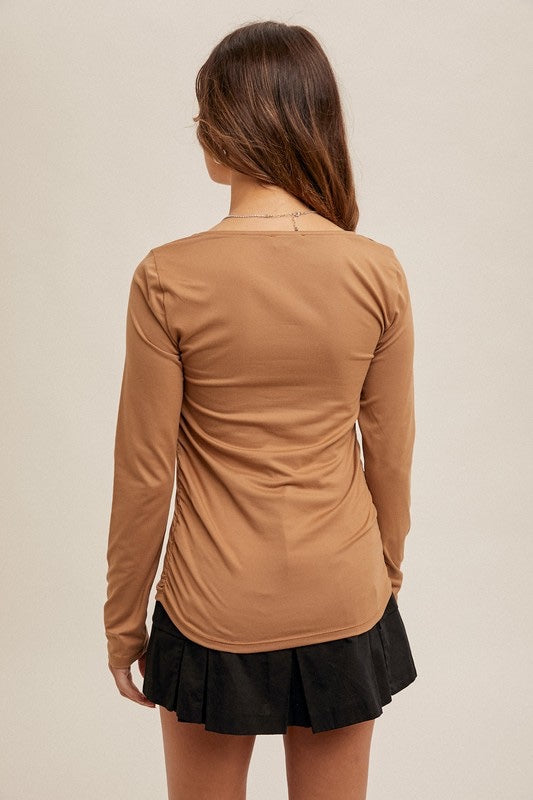 Rouched Waist Square Neck Brush Jersey Top