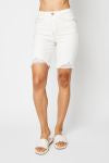 High Waisted Destroyed Hem Bermuda Shorts
