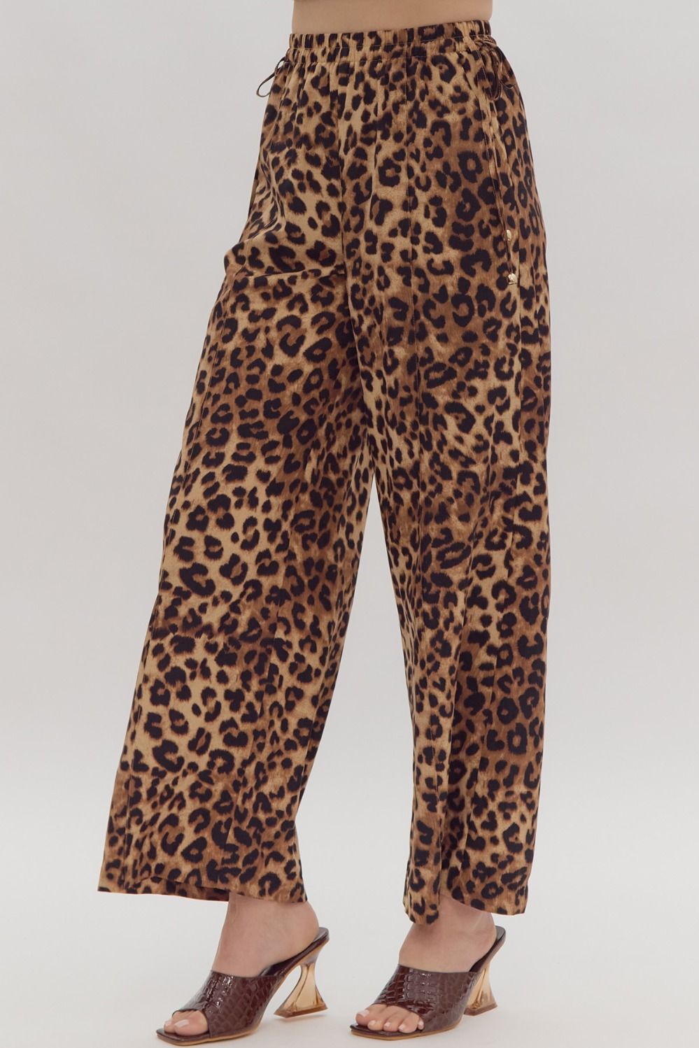 Leopard Print High Waisted Bottoms w/ Self Tie & Pockets