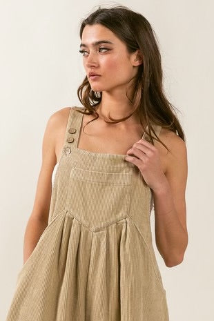 Vintage Washed Corduroy Wide Leg Overalls
