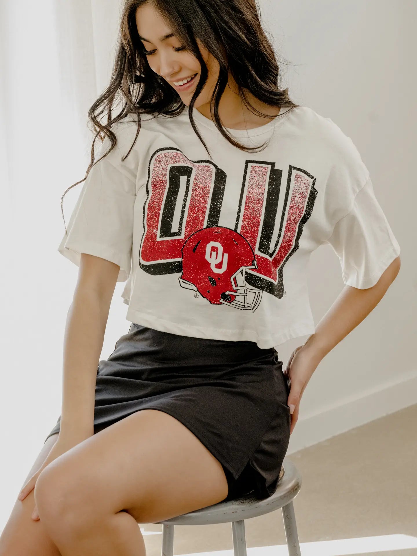 OU Sooners Helmut Fade Off White Cropped Tee