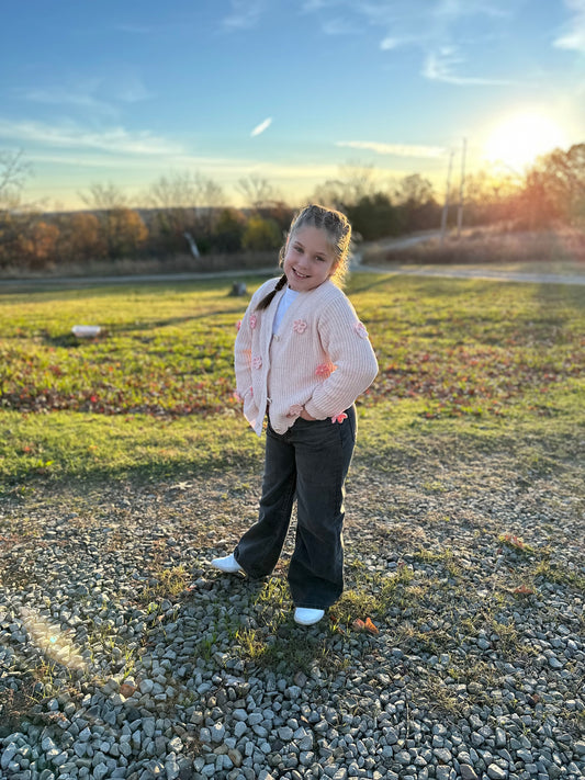 Tween Kids Girls Cardigan w/ 3D Crochet Flow