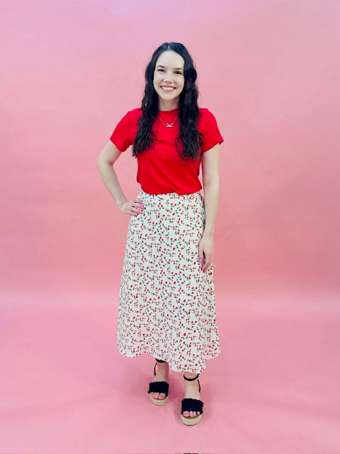 Short sleeve ribbed tee in poppy red