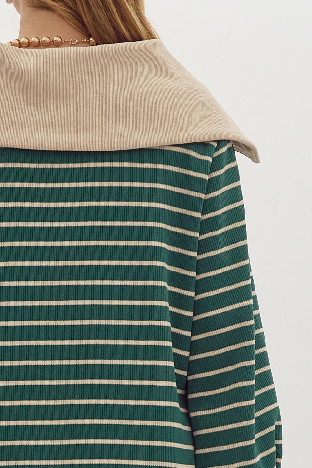 Striped Print Ribbed Zip Up Long Sleeve Mini Dress w/ Oversized Collar