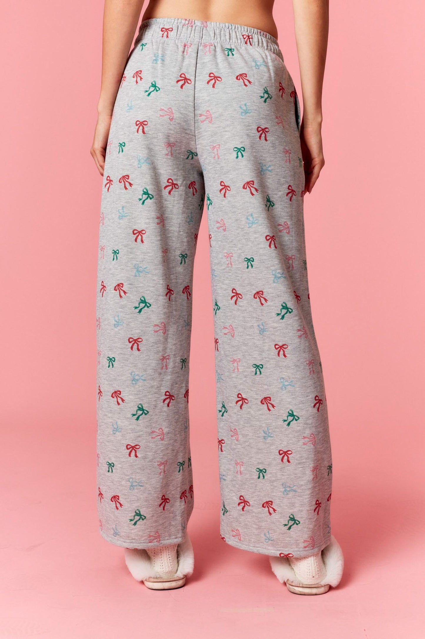 Bow Printed Fleece Terry Sweatpants