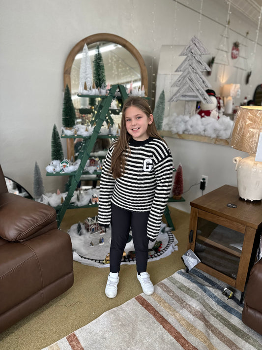 Tween Kids Girls Striped Letter Pattern Sweater