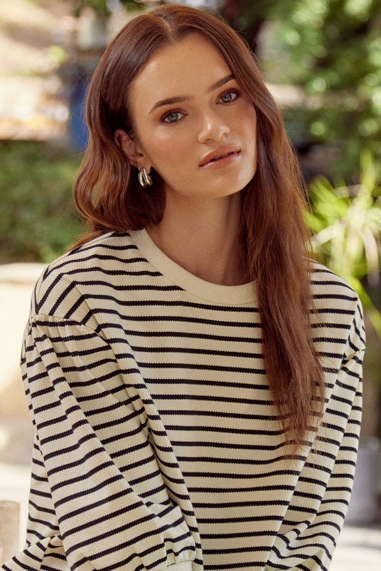 Striped print 3/4 sleeve top