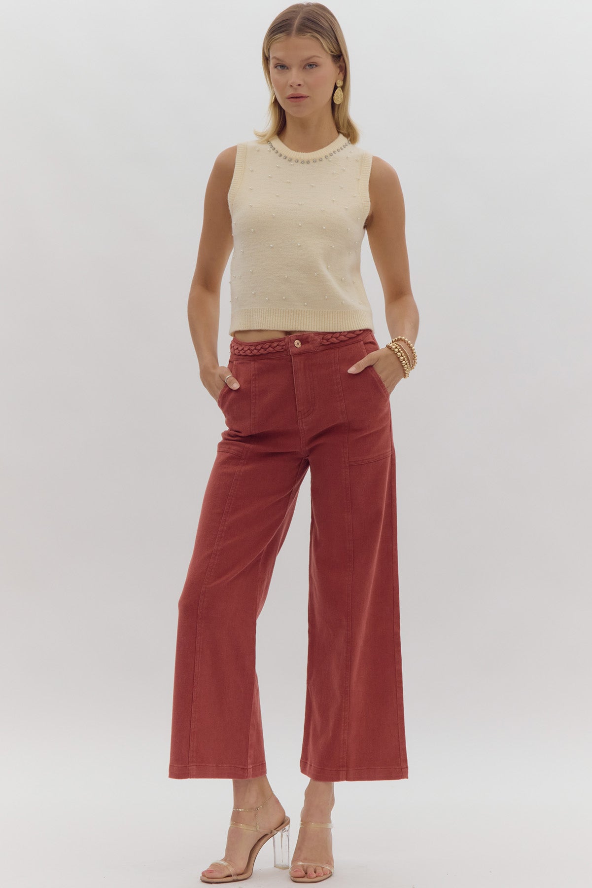 Wide Leg Cropped Pants w/ Braided Belt