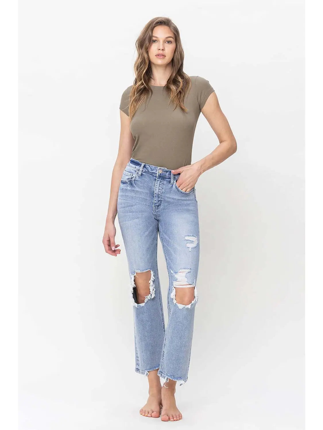 90s Super High Distressed Straight Jeans