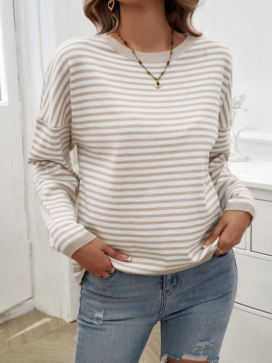 Temperament casual round neck striped sweater