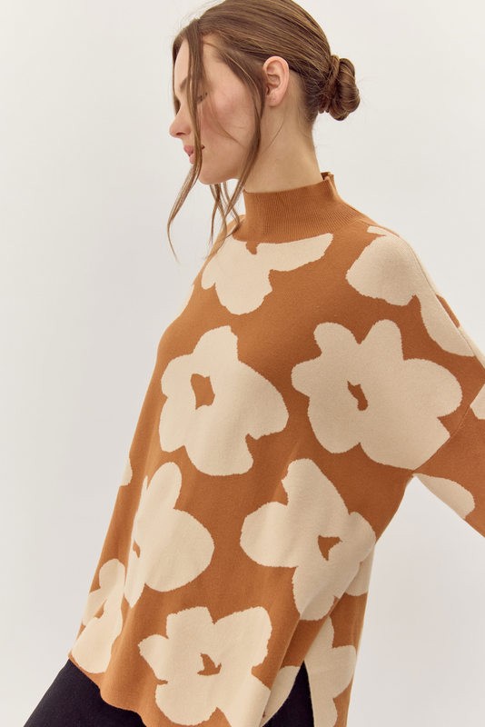 Flower print knitted pullover top