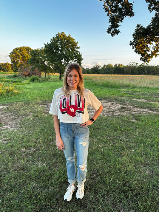 OU Sooners Helmut Fade Off White Cropped Tee