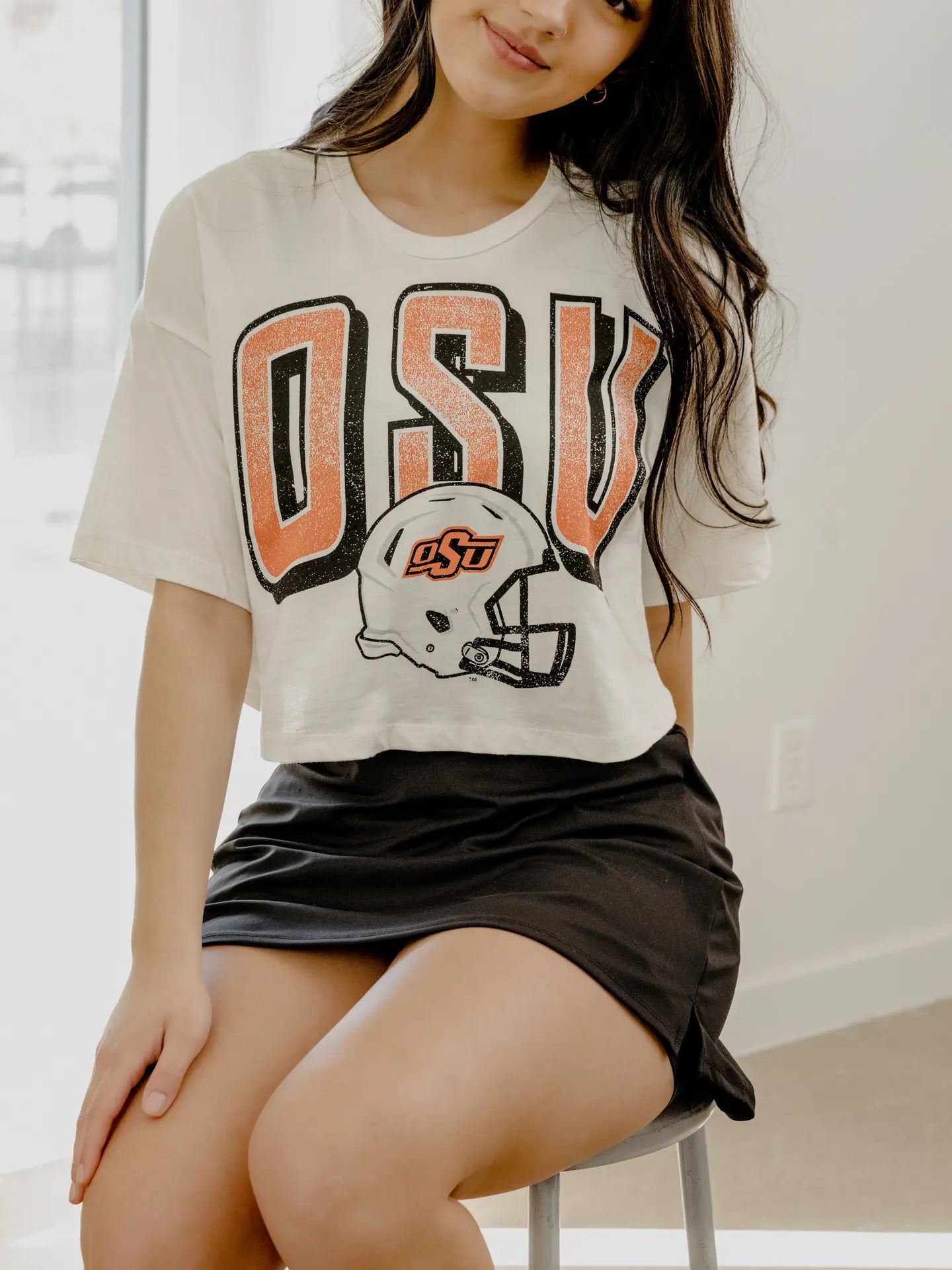 OSU Cowboys Helmut Fade Off White Cropped Tee
