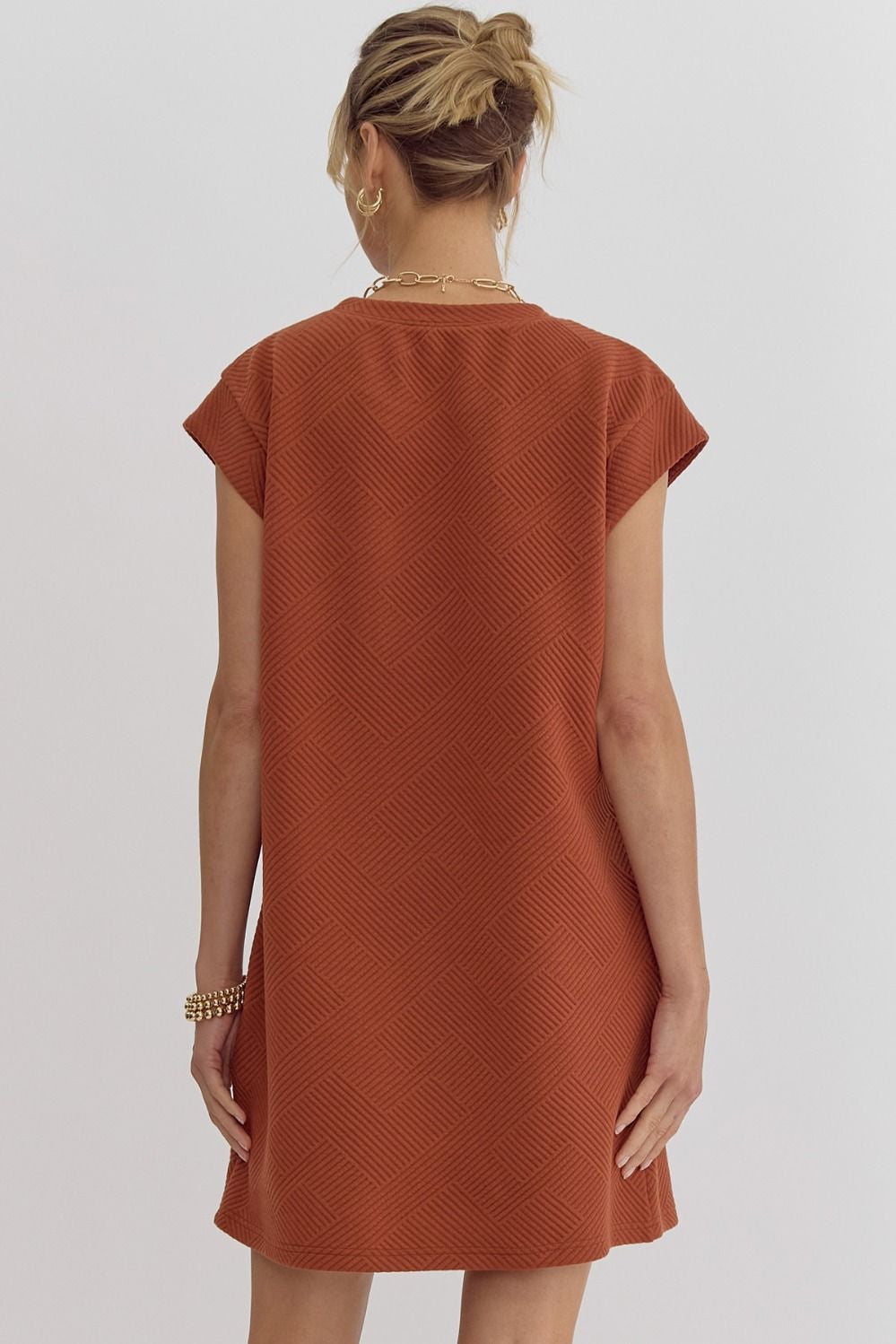 Textured Round Neck Sleeveless Mini Dress w/ Pocketsg
