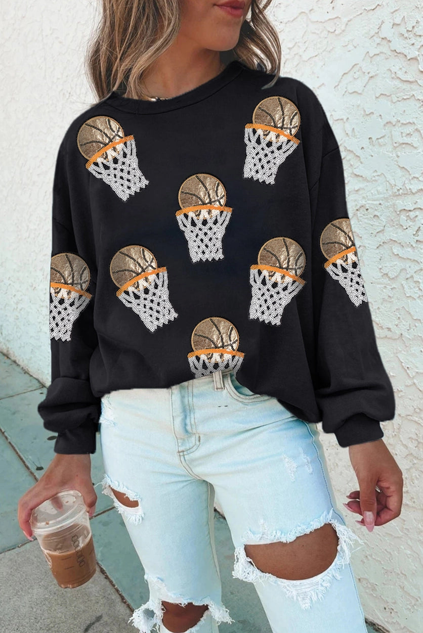 Black Basketball Patched Game Day Crew Neck