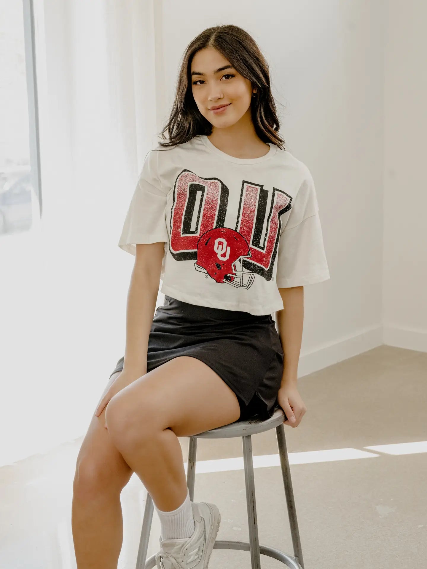 OU Sooners Helmut Fade Off White Cropped Tee