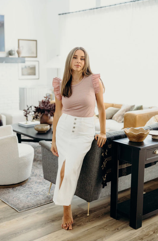 Maxi Denim Skirt in White