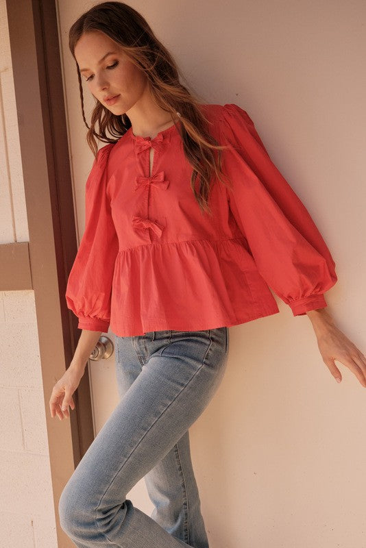 Bow Ties Peplum 3/4 sleeve top