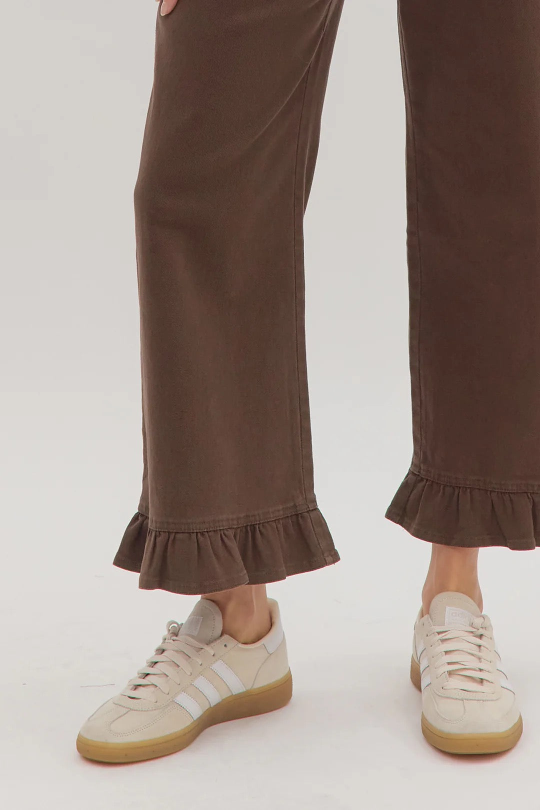 Brown Ruffle Hem Pants