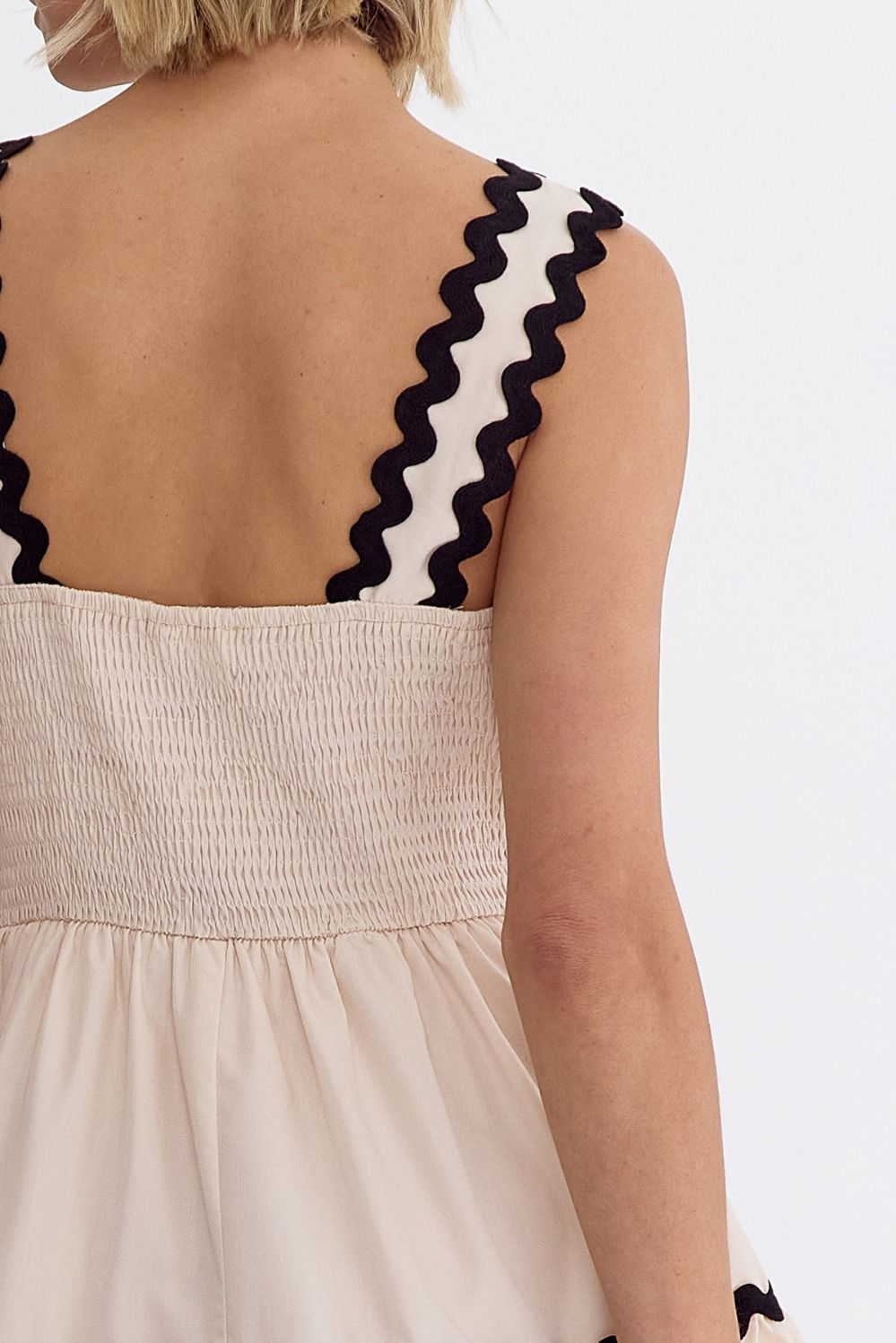 Solid Square Neck Sleeveless Midi Dress w/ Rick Rack Detail