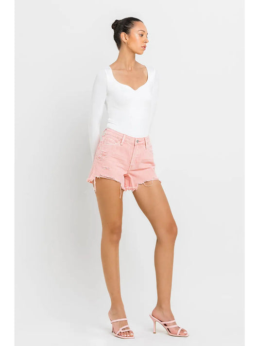 High Rise Slide Slit Frayed Hem Shorts