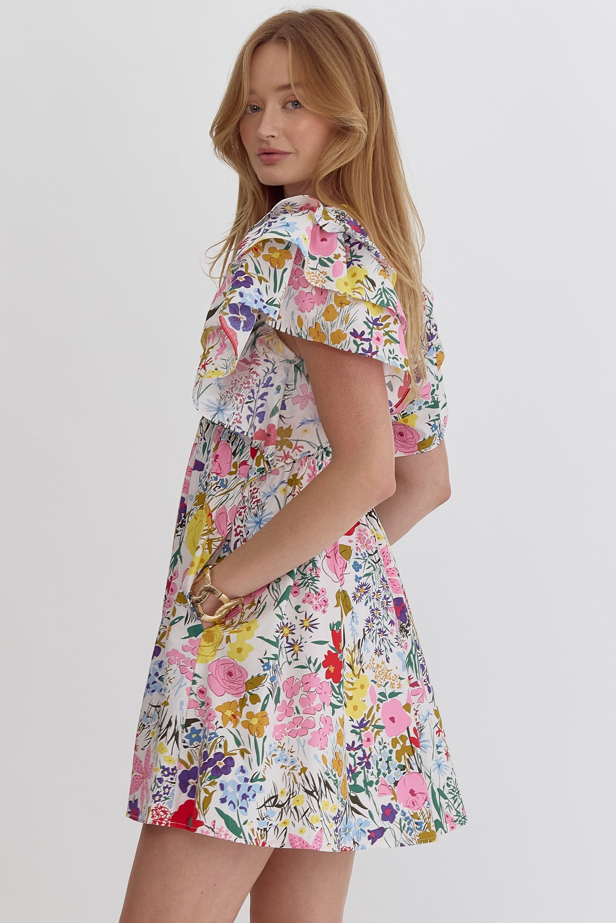 Puff sleeve floral print dress v-neck