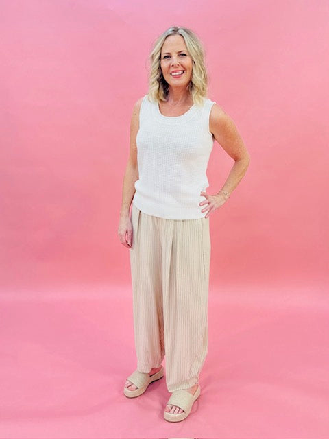 Pin striped rayon linen pleated bubble pants