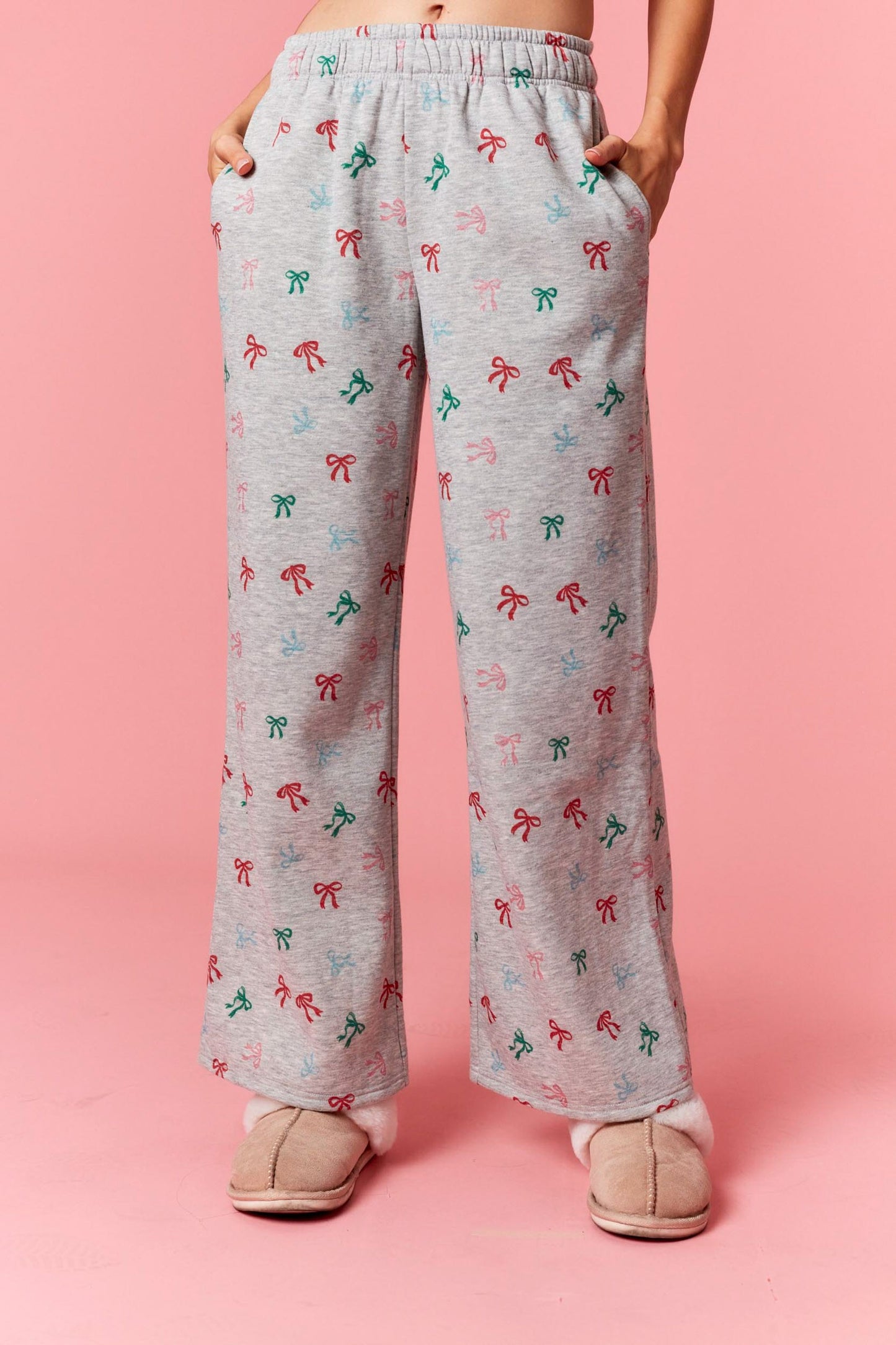 Bow Printed Fleece Terry Sweatpants