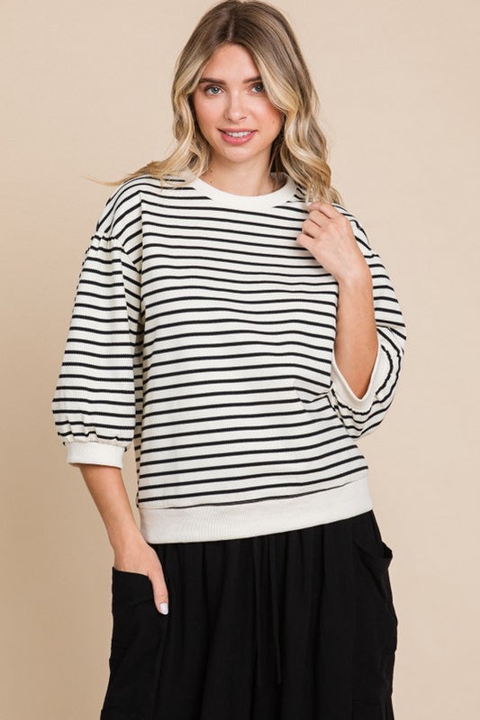 Striped print 3/4 sleeve top